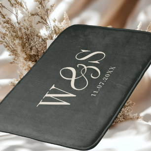 Elegant ebony initial wedding couples bath mat