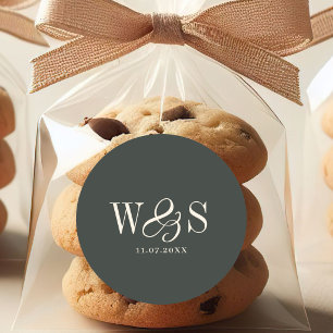Elegant ebony initial wedding couples classic round sticker