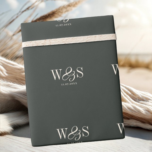Elegant ebony initial wedding couples wrapping paper (Creator Uploaded)