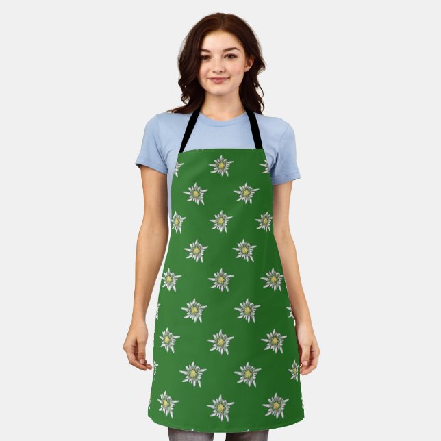 Elegant edelweiss pattern on green background apron (Worn)