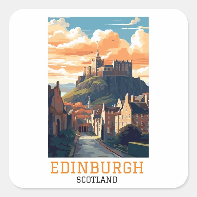 Elegant Edinburgh Scotland Castle Vintage Travel Square Sticker (Front)