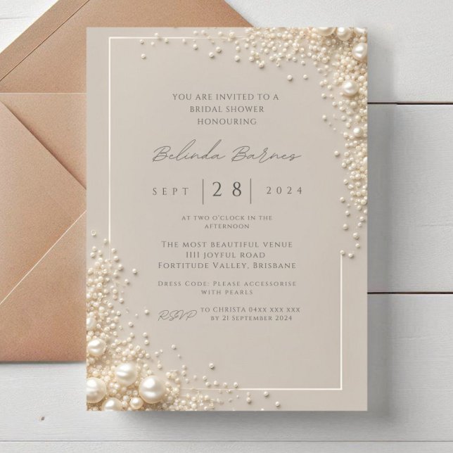 Elegant Editable Cream Seed Pearl Bridal Shower Invitation (Creator Uploaded)