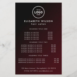 Elegant Editable Hair & Beauty Salon Menu Card