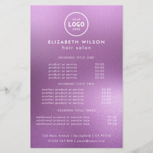 Elegant Editable Hair & Beauty Salon Menu Card