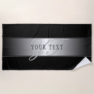 Elegant Editable Monogram Script Writing   Black Beach Towel