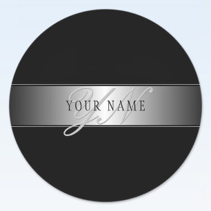 Elegant Editable Monogram Script Writing   Black Classic Round Sticker