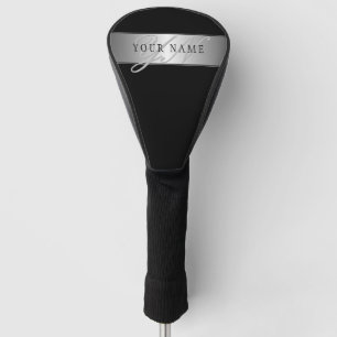 Elegant Editable Monogram Script Writing Black Golf Head Cover