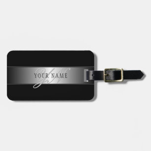 Elegant Editable Monogram Script Writing   Black Luggage Tag