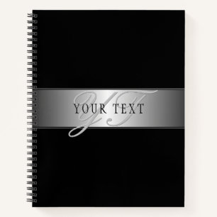 Elegant Editable Monogram Script Writing   Black Notebook