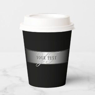 Elegant Editable Monogram Script Writing   Black Paper Cups