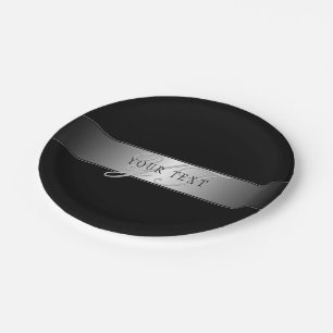 Elegant Editable Monogram Script Writing   Black Paper Plate