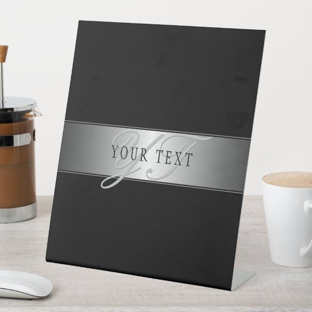 Elegant Editable Monogram Script Writing | Black Pedestal Sign (In SItu)
