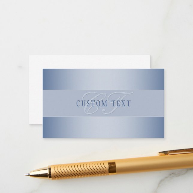 Elegant Editable Monogram Script Writing | Blue Enclosure Card (Front/Back In Situ)