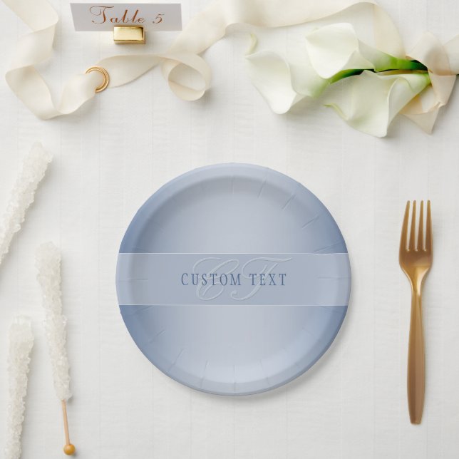 Elegant Editable Monogram Script Writing | Blue Paper Plate (Wedding)