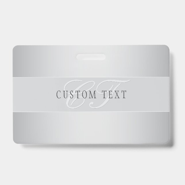 Elegant Editable Monogram Script Writing | Grey ID Badge (Front)