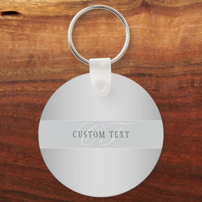 Elegant Editable Monogram Script Writing | Grey Key Ring (Front)