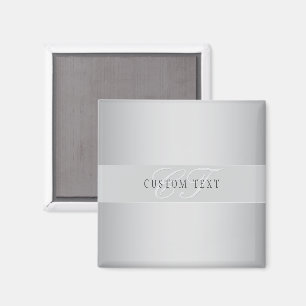 Elegant Editable Monogram Script Writing Grey Magnet