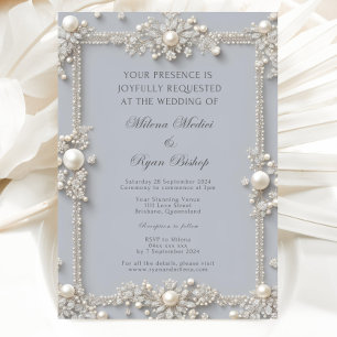 Elegant Editable Pastel Blue Diamonds and Pearls  Invitation