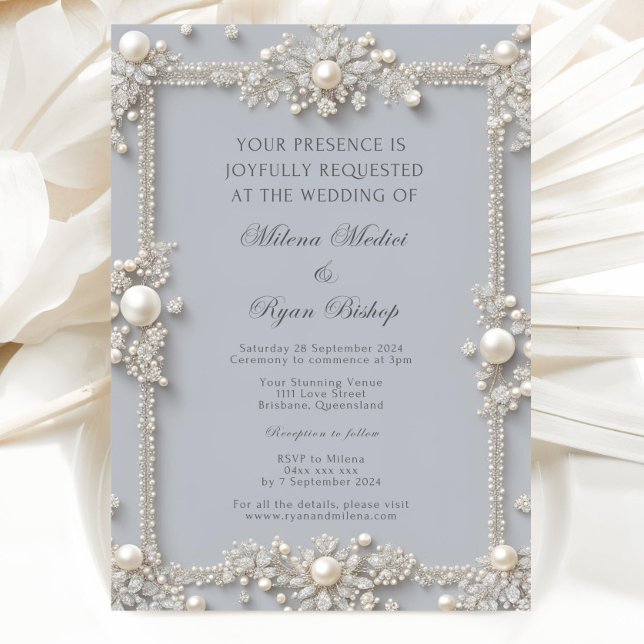Elegant Editable Pastel Blue Diamonds and Pearls  Invitation (Creator Uploaded)