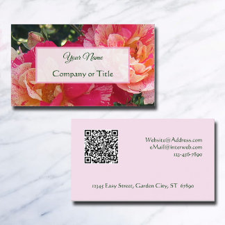 Elegant Editable QR Code Striped Roses Floral Business Card