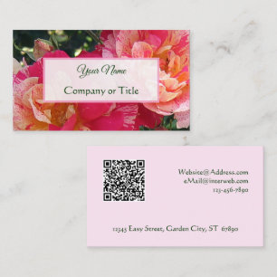 Elegant Editable QR Code Striped Roses Floral Business Card