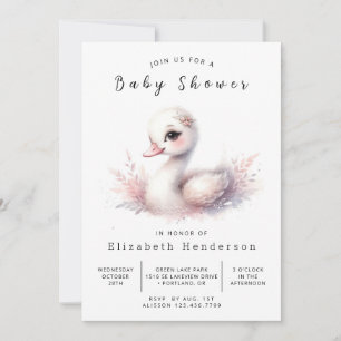 Elegant Editable Swan Baby Shower Invitation