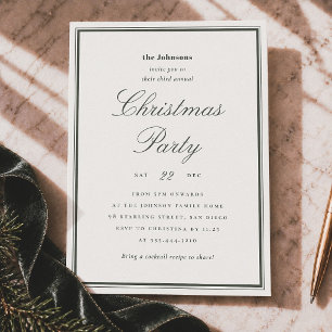 Elegant Editorial Ivory & Green Christmas Party Invitation