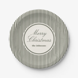 Elegant Editorial Striped Merry Christmas Paper Plate