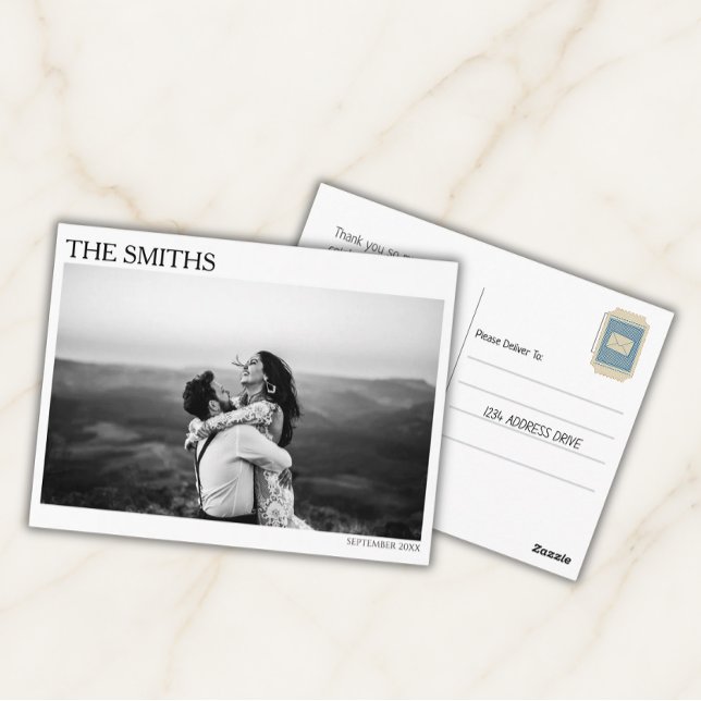 Elegant Editorial Wedding Photo Thank You Postcard (Editorial Wedding Photo Thank You Post Cards)