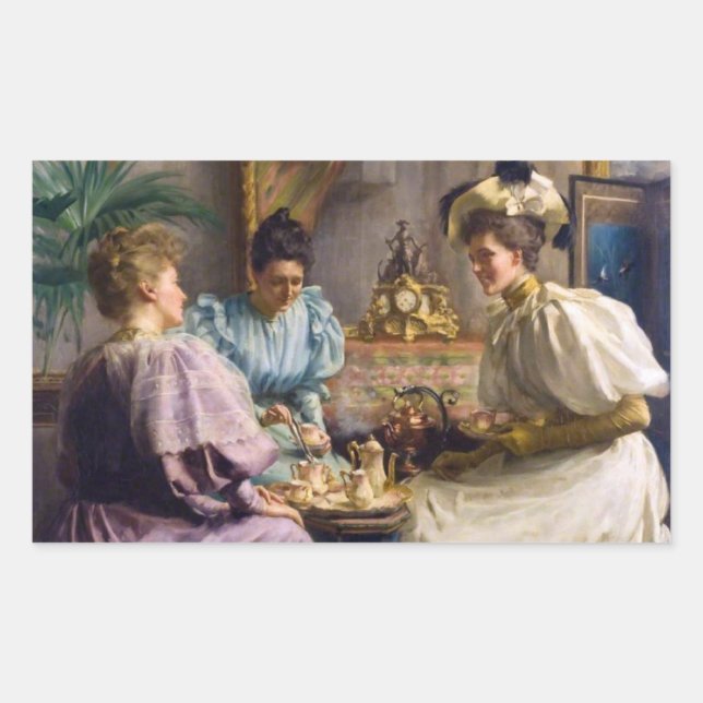 Elegant Edwardian Afternoon Tea Gathering  Rectangular Sticker (Front)