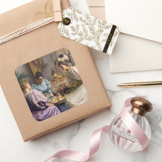 Elegant Edwardian Afternoon Tea Gathering  Square Sticker (Gifting)