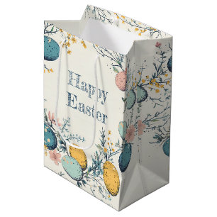 Elegant Egg Floral Happy Easter Medium Gift Bag