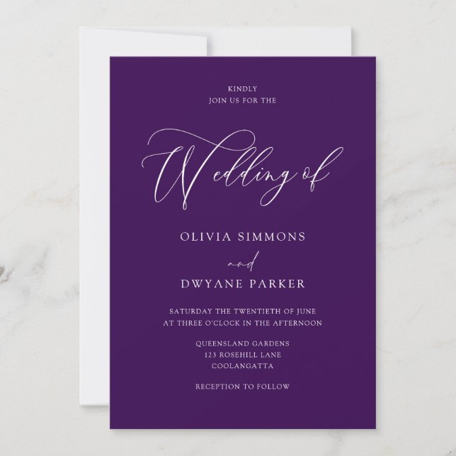 Elegant Eggplant Plum Modern Wedding Invitation (Front)