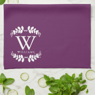 Elegant Eggplant Purple Monogram Tea Towel
