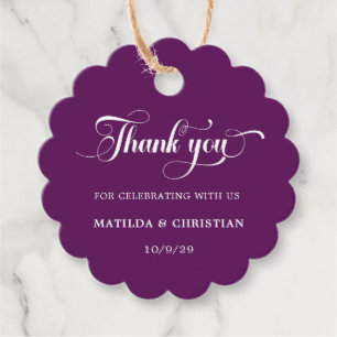 Elegant Eggplant Wedding Round Scalloped Favour Tags