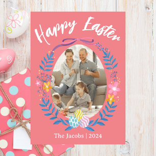 Elegant Eggs Happy Easter family one photo Holiday Card