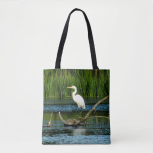 Elegant Egret Printed Tote Bag