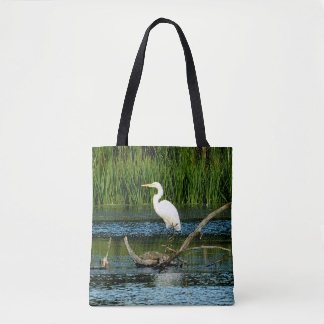 Elegant Egret Printed Tote Bag (Front)