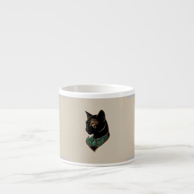 Elegant Egyptian Black Cat Espresso Cup (Front)