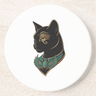 Elegant Egyptian Black Cat Sandstone Coaster