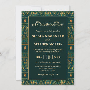 Elegant Egyptian Pattern Gold Wedding Invitation