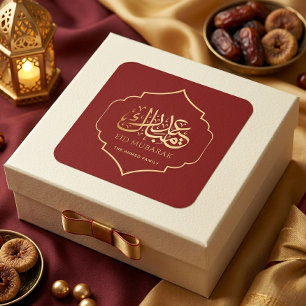 Elegant Eid Mubarak Arabic Calligraphy Red Gold  Square Sticker