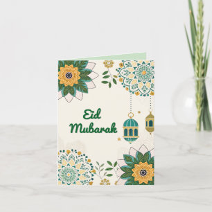 Elegant Eid Mubarak Card with Lanterns and Floral 