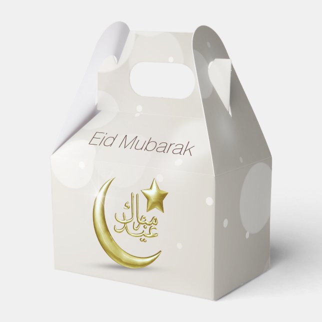 Elegant Eid Mubarak Gold Moon Star Favour Box Tent (Front Side)