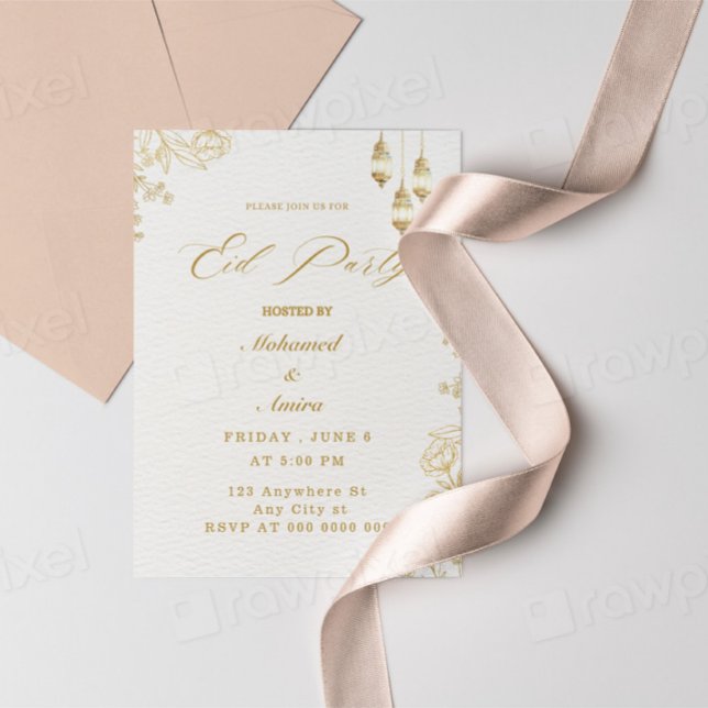 elegant eid mubarak invitation Floral Beige Muslim (Creator Uploaded)