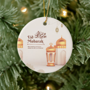 Elegant Eid Mubarak Mosque Lantern Art Ceramic Tree Decoration