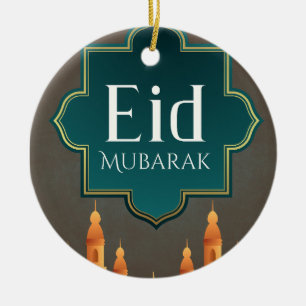 Elegant Eid Mubarak Mosque Skyline Art Ceramic Tree Decoration