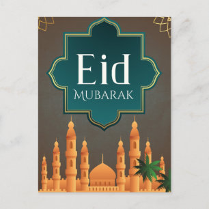 Elegant Eid Mubarak Mosque Skyline Art Postcard
