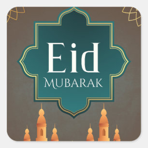 Elegant Eid Mubarak Mosque Skyline Art Square Sticker