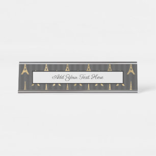 Elegant Eiffel Tower France Yellow Black Vertical Desk Name Plate